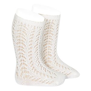 Calcetines altos algodón cálido calados Nata (202)