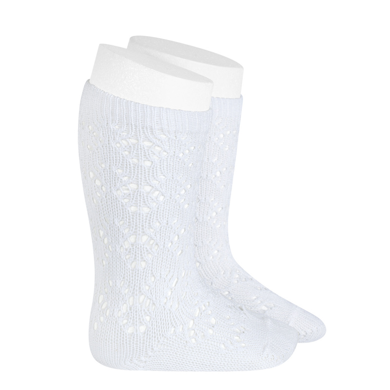calcetin alto calado geometrico perle blanco condor