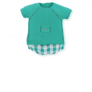 Conjunto perlé cuadros verde