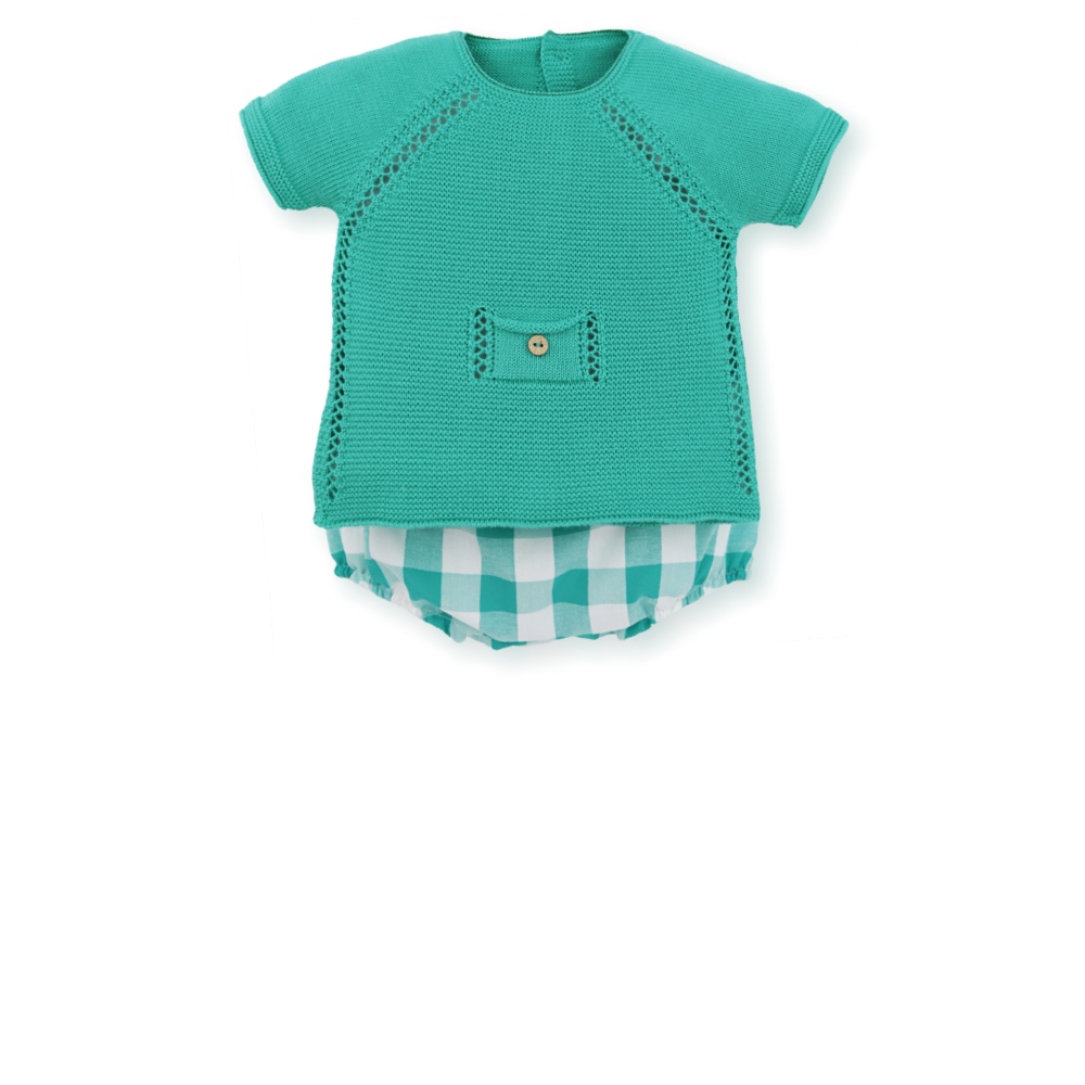Conjunto perlé cuadros verde