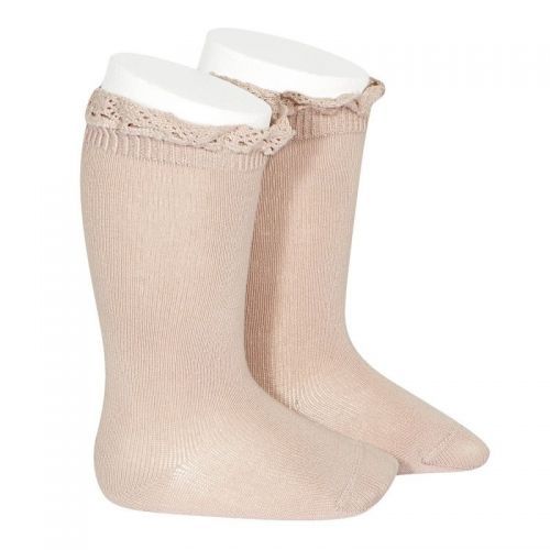 calcetin alto puntilla puño rosa empolvado condor