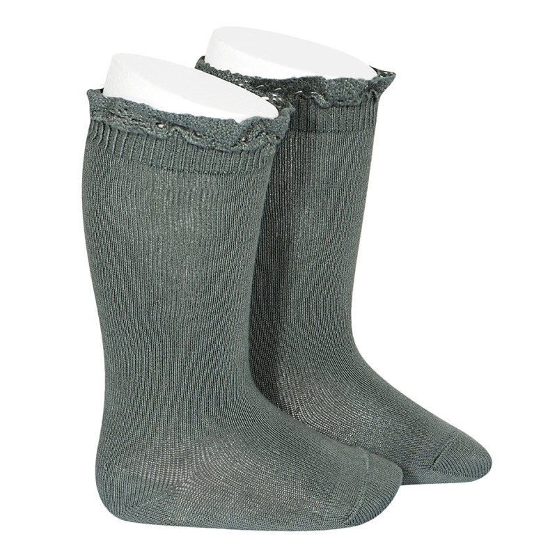 calcetin alto puntilla puño liquen condor