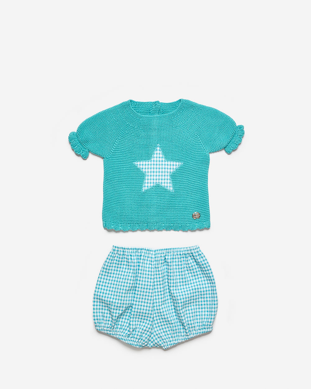 J7093 Conjunto pantalón bebé niño vichy turquesa