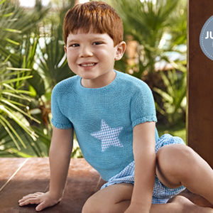 Conjunto pantalón bebé niño vichy turquesa