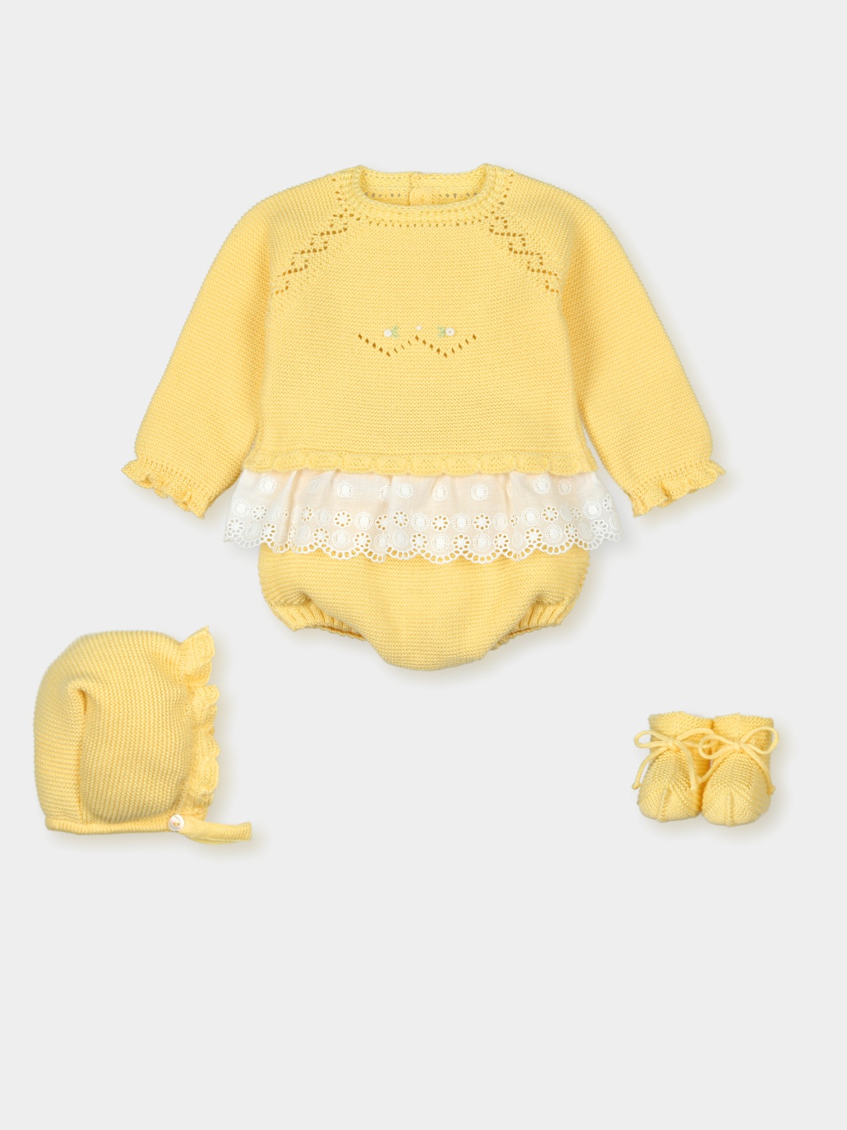 conjunto punto bordado a mano amarillo mac ilusion