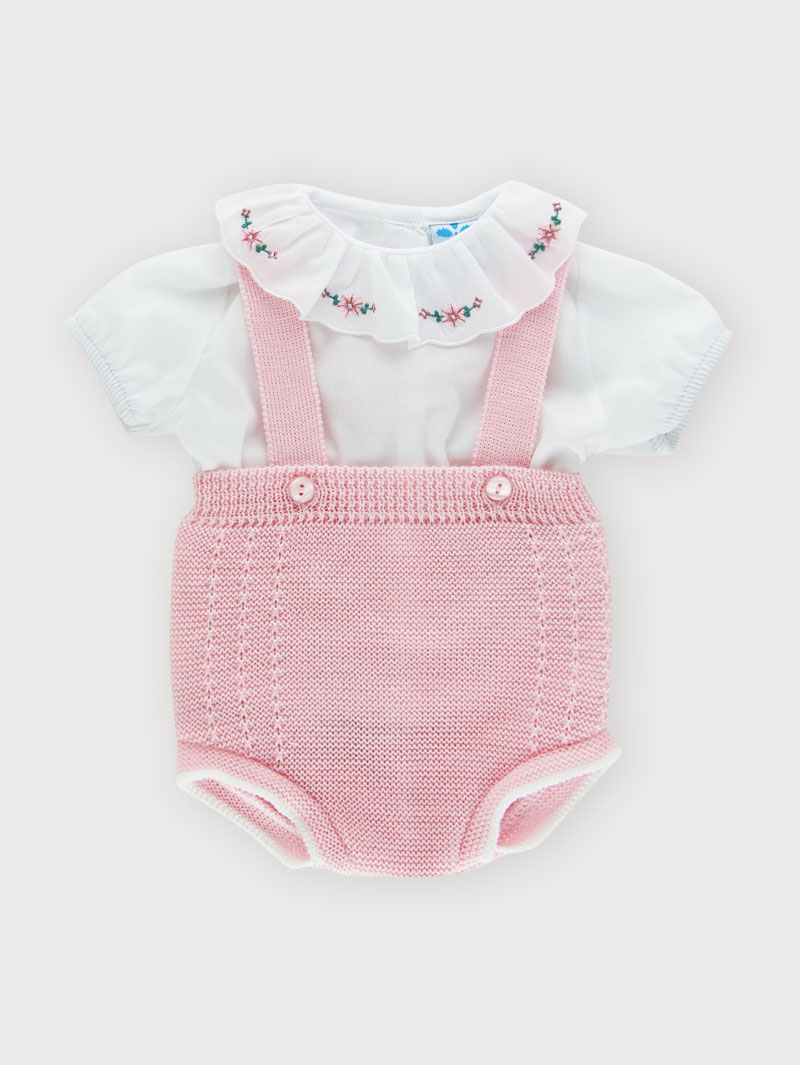 Conjunto ranita punto rosa palo y camisa bebe bordada sardon