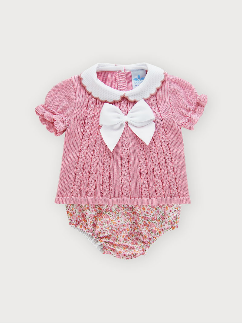 Conjunto braguita flores y jubon rosa palo sardon