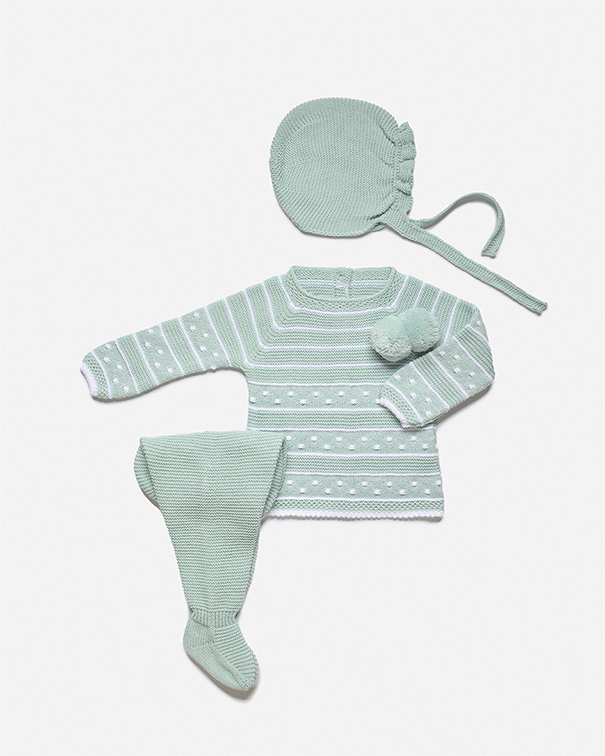 Conjunto bebe punto rayado motas juliana