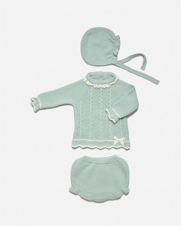 Conjunto bebe punto braga trenzas lazo juliana
