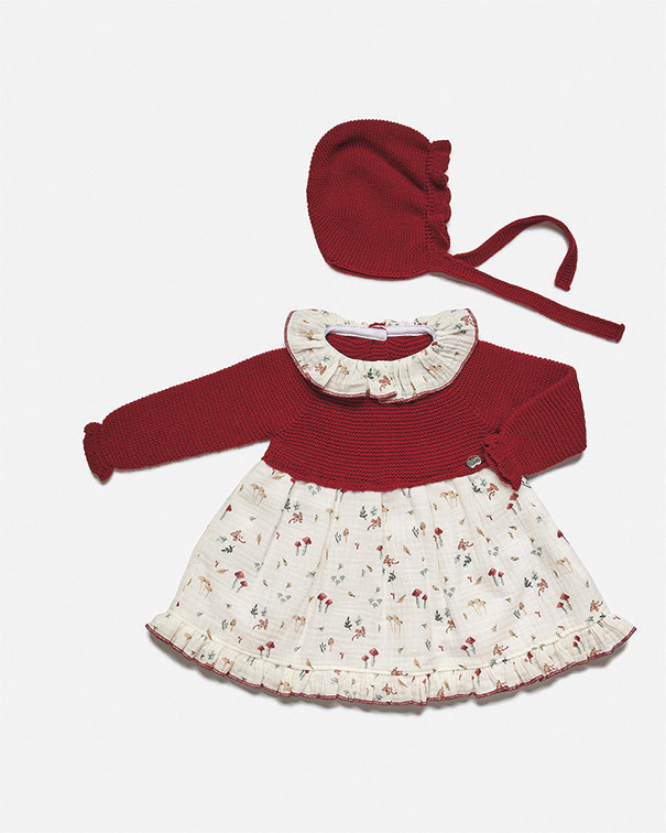 Vestido cuerpo punto tela setas con capota juliana
