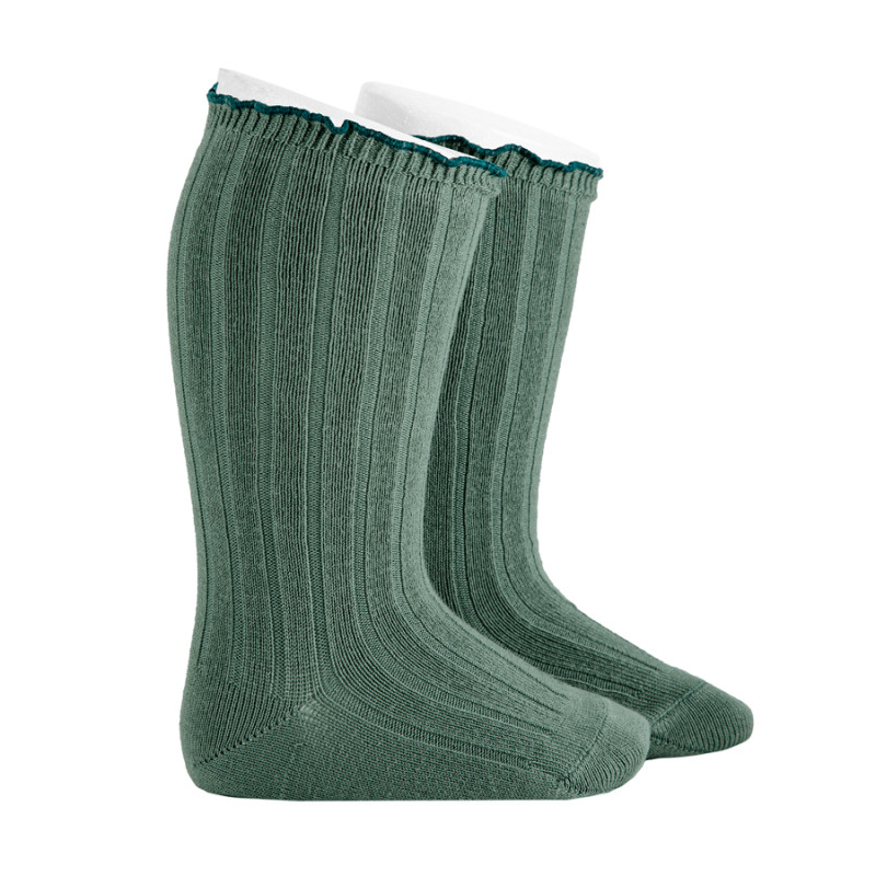calcetines-altos-canale-curling-contrastado-verde-liquen (1) Calcetines altos canalé Curling Cóndor